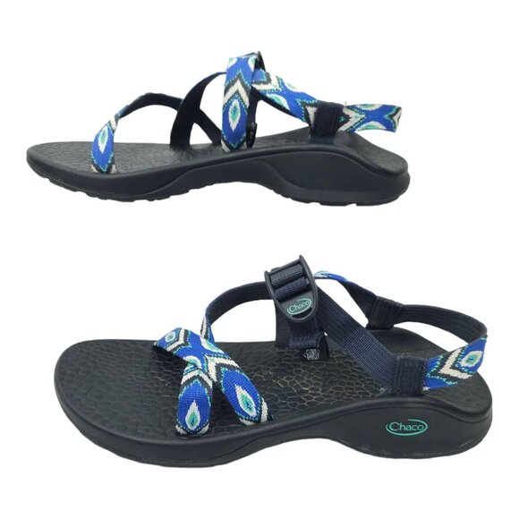 Chaco Classic Sport Sandals Womens Size 12 Blue Gray White Geometric Diamond Eco - Picture 10 of 11